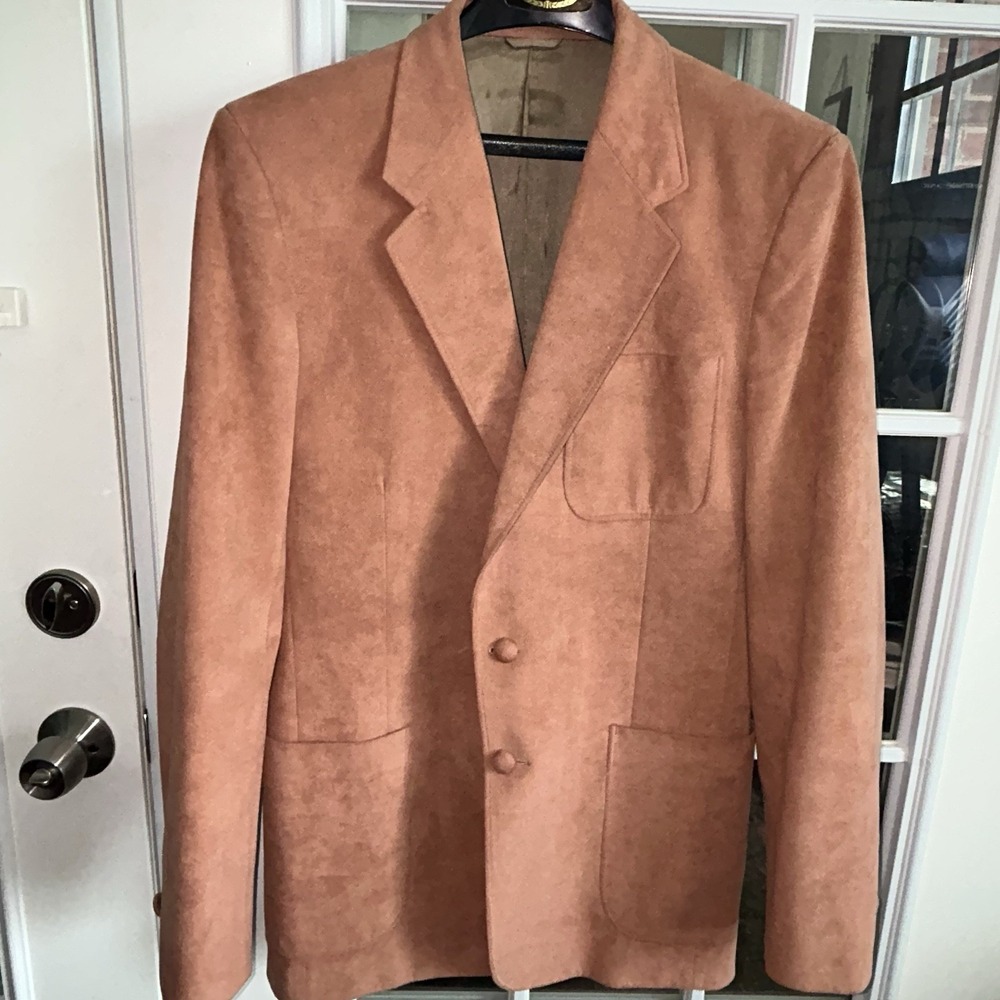 Vintage Caramel Suede Blazer Mens Large Hand Tailored Sahara Sport Coat 70s‎